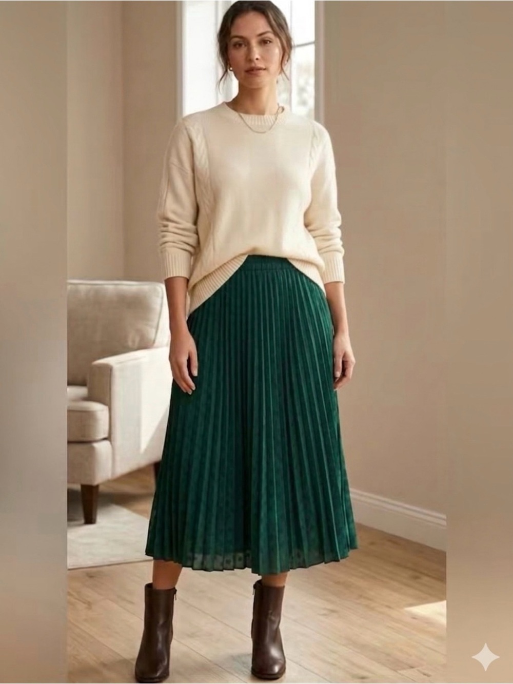 Max Studio Jacquard Shine Dot Pleated Skirt In Rich Emerald Sz M - Picture 7 of 12